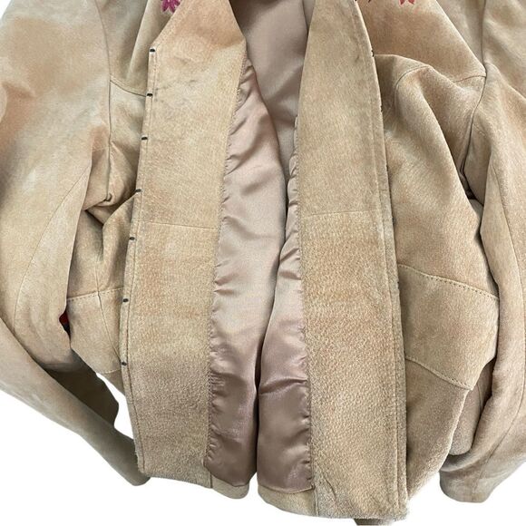 Bandolino Carmel Tan Suede 100% Leather Embroidered Blazer Jacket Size 16 - Picture 9 of 10